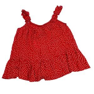 Sim & Sam Tank Top Red Ditz Floral Print Ruffle Sleeveless Blouse NEW Women's S